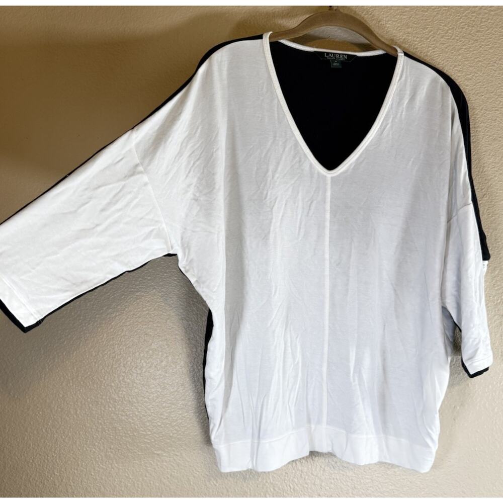 Lauren Ralph Lauren Shirt Womens Medium Black Dolman White Black Colorblock